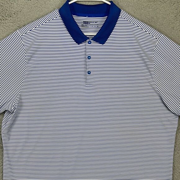 Nike Golf Dri-Fit Polo Shirt Adult 2XL Blue White Striped Standard Fit Rugby Men